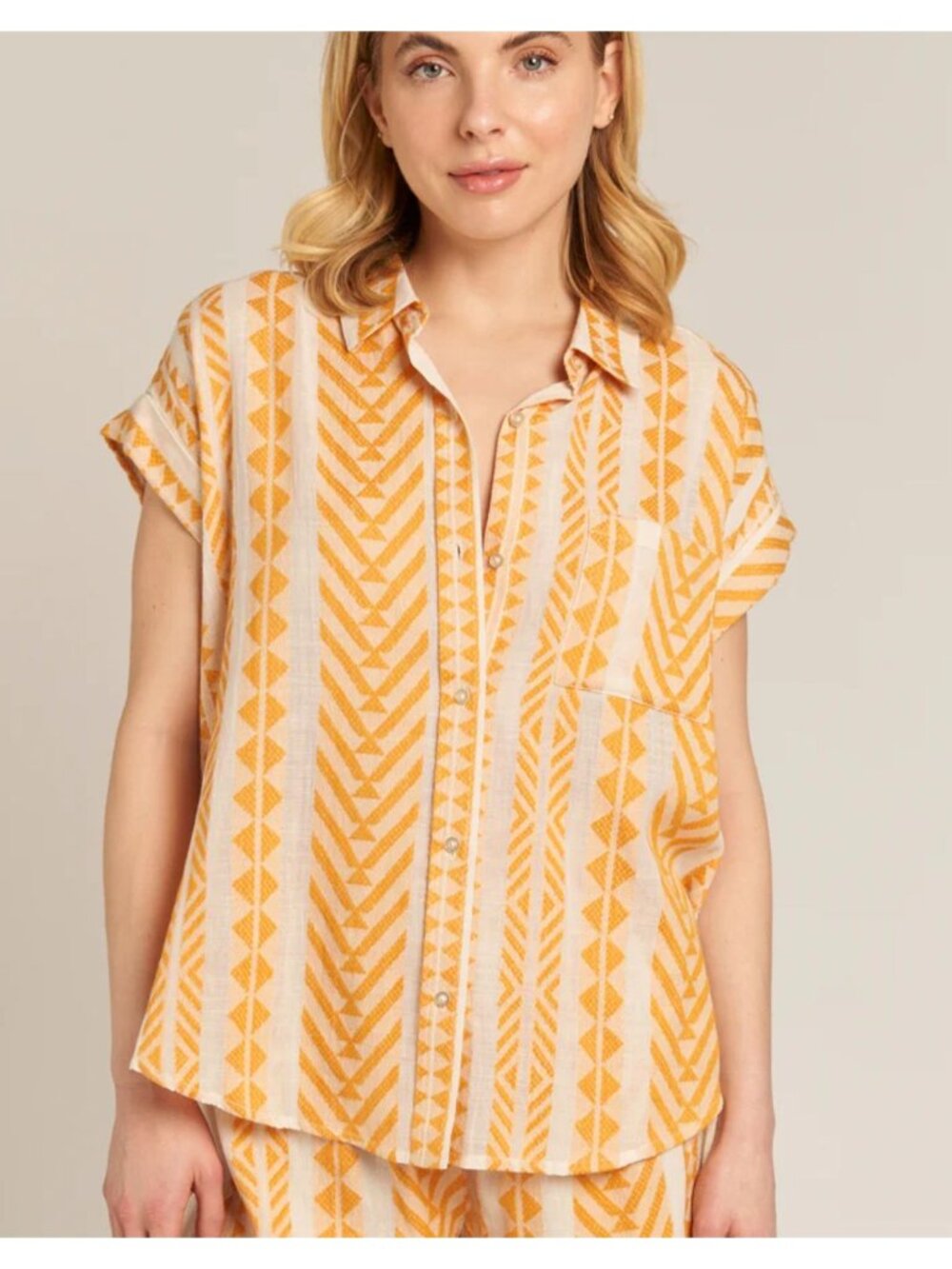 En Crème Annika Embroidered Button Shirt in Cream Orange - Sz L - New
